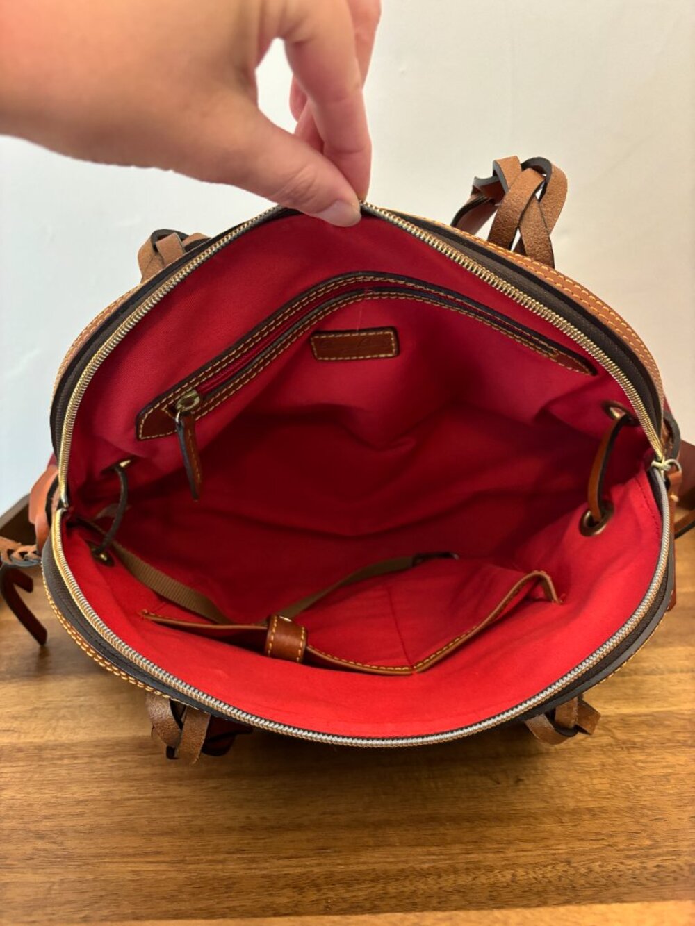Dooney & Bourke Maroon Burgundy Nylon Brown Leather Large Domed Satchel - Picture 12 of 15